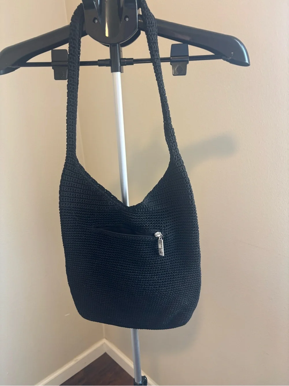 The Sak Black Crochet Knit Hobo Shoulder Bag - Excellent Condition